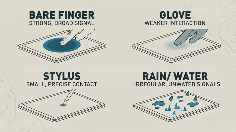 different interactions different signals on touchscreen